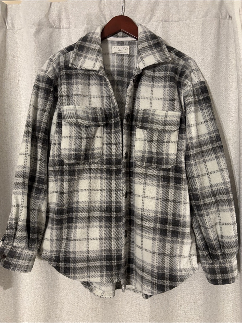 Z Supply Black & White Plaid Button-Front Fleece Shacket